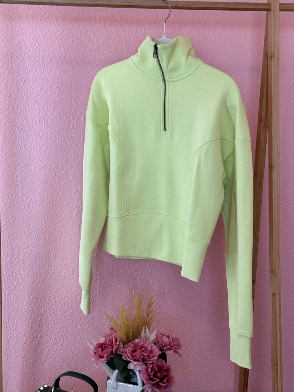 Light Green Quarter-Zip Pullover Top